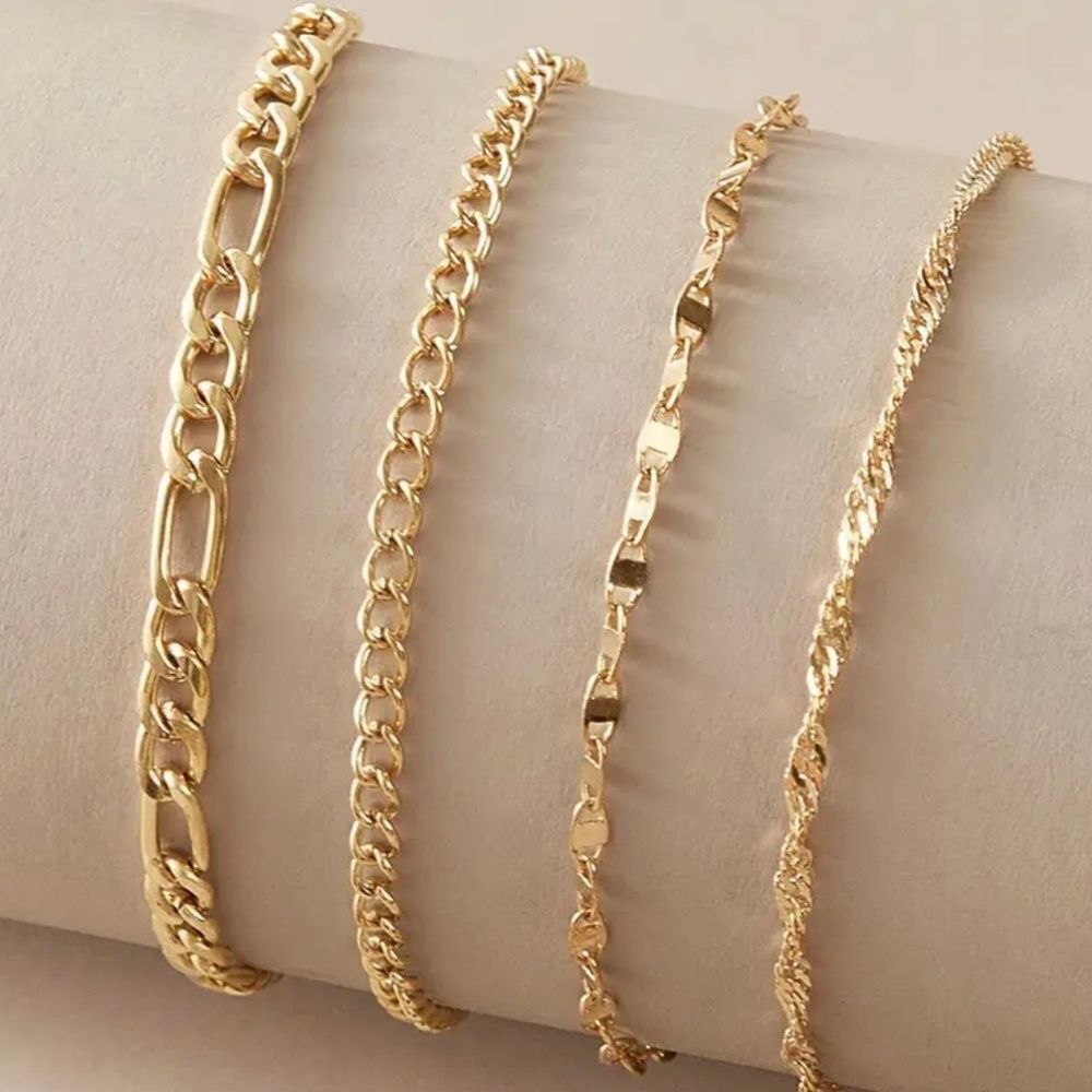 Gold Plated Stainless Steel 4pc Chain Bracelet Set